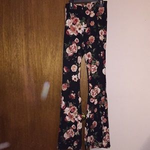 Stretchy Black and Pink Floral Bell Bottoms